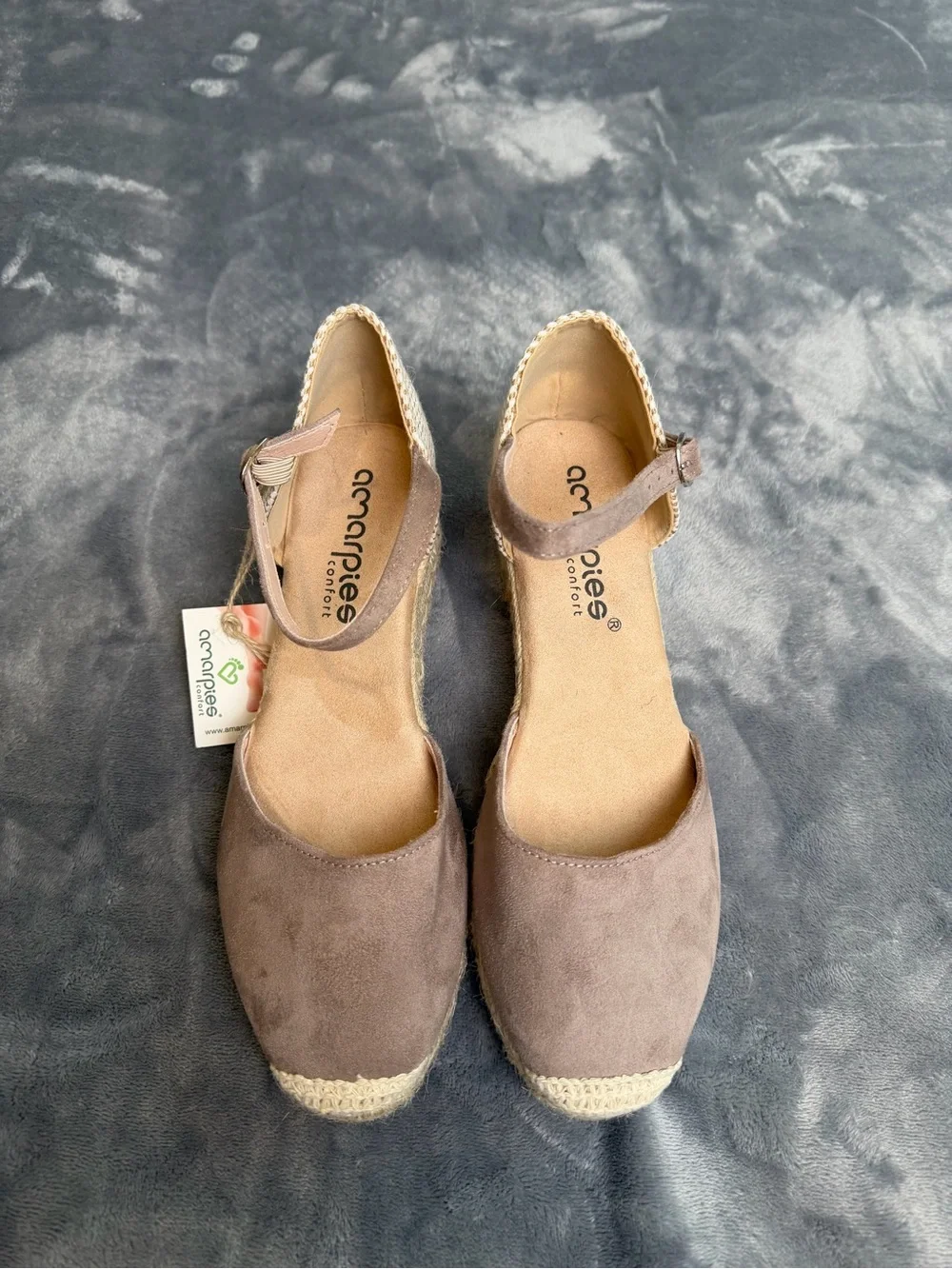 Annapiee Taupe Suede-Look Espadrille Ankle-Strap Flats